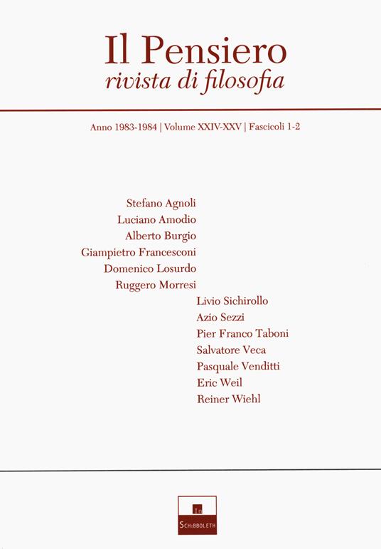 Il pensiero. Rivista di filosofia (1983-1984) - copertina