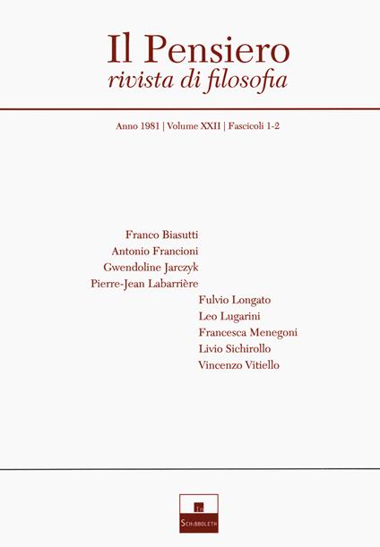 Il pensiero. Rivista di filosofia (1981) - copertina