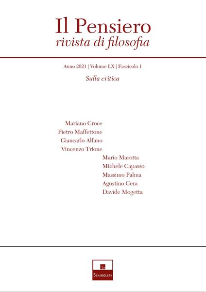 Il pensiero. Rivista di filosofia (2021). Vol. 60/1: Sulla critica - copertina