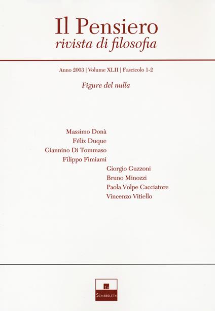 Il pensiero. Rivista di filosofia (2003). Vol. 42: Figure del nulla - copertina