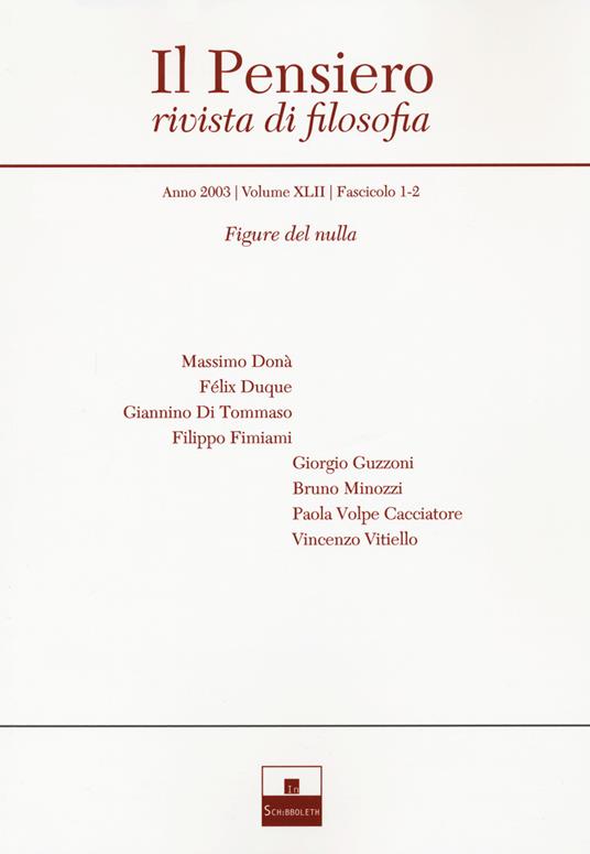 Il pensiero. Rivista di filosofia (2003). Vol. 42: Figure del nulla - copertina