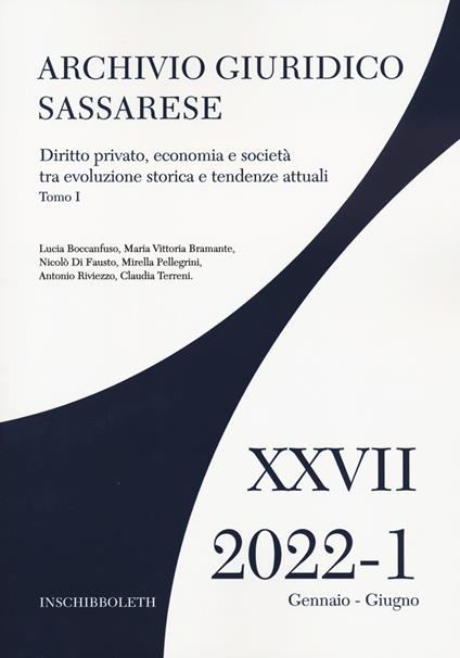 Archivio giuridico sassarese (2022). Vol. 1: Diritto privato, economia e società - copertina