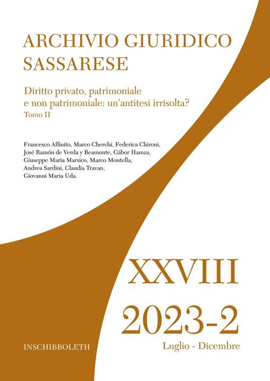 Archivio giuridico sassarese (2023). Vol. 2: Diritto privato, patrimoniale e non patrimoniale: un’antitesi irrisolta?” - copertina