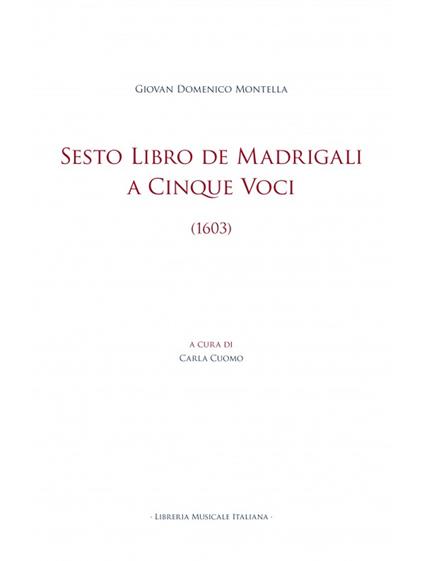 Sesto Libro de Madrigali a Cinque Voci (1603) - Giovan Domenico Montella - copertina