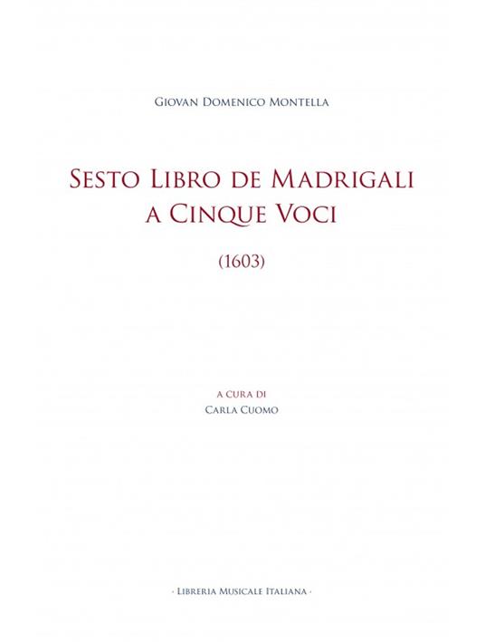 Sesto Libro de Madrigali a Cinque Voci (1603) - Giovan Domenico Montella - copertina
