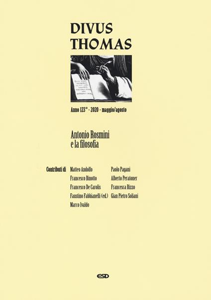 Divus Thomas (2020). Vol. 2: Antonio Rosmini e la filosofia. - copertina