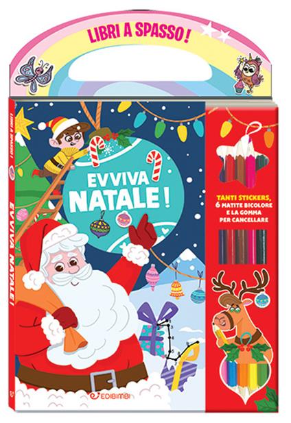 Evviva il Natale! Libri a spasso. Con gomma per cancellare. Con 6 matite bicolore. Con Adesivi - copertina