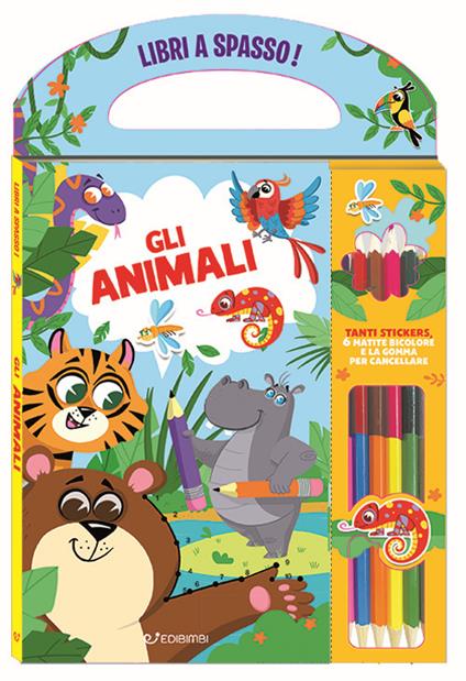 Gli animali. Libri a spasso. Ediz. a colori. Con gomma. Con 6 matite bicolore - copertina