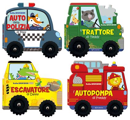  Brum brum: Il trattore di Teddy-L’autopompa di Freddy-L’auto della polizia di Foxy-L’escavatore di Danny. Ediz. a colori - copertina