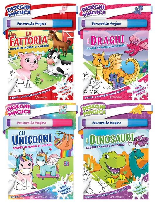 I draghi, gli unicorni, la fattoria, i dinosauri. Disegni magici. Con pennarello magico - copertina