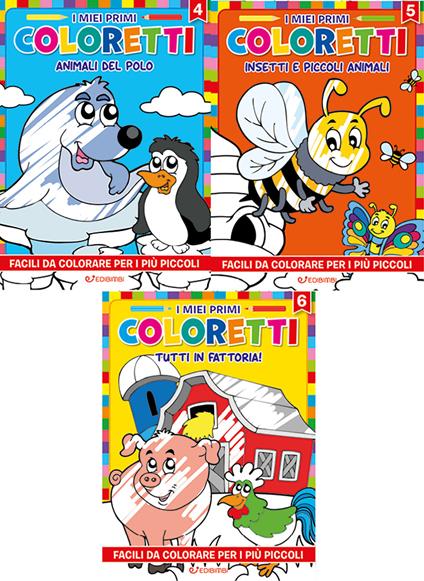 I miei primi coloretti. Ediz. illustrata. Vol. 4-6: Animali del polo-Insetti e piccoli animali-Tutti in fattoria - copertina