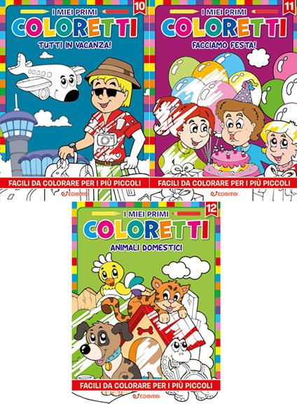 I miei primi coloretti. Ediz. illustrata. Vol. 10-12: Tutti in vacanza-Facciamo festa!-Animali domestici - copertina