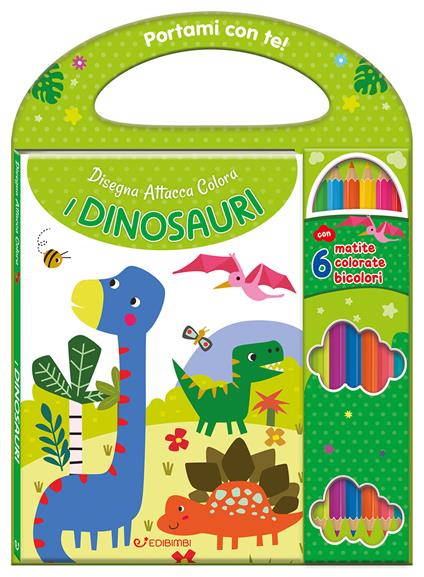 I dinosauri. Disegna attacca colora. Con 6 matite bicolore - copertina