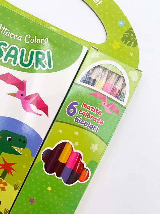 I dinosauri. Disegna attacca colora. Con 6 matite bicolore - 2