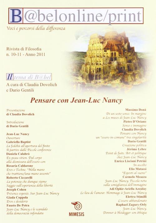 Babelonline print. Vol. 10-11: Pensare con Jean-Luc Nancy - copertina