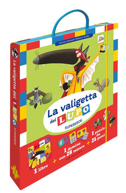 La valigetta del lupo supereroe. Amico lupo. Ediz. a colori. Con domino e puzzle - Orianne Lallemand - copertina