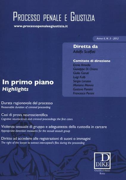 Processo penale e giustizia (2012). Vol. 3 - copertina