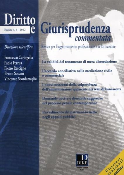 Diritto e giurisprudenza commentata (2012). Vol. 4 - copertina