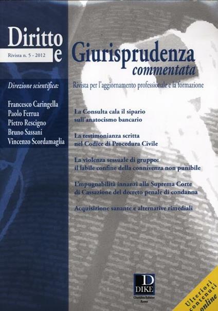 Diritto e giurisprudenza commentata (2012). Vol. 5 - copertina