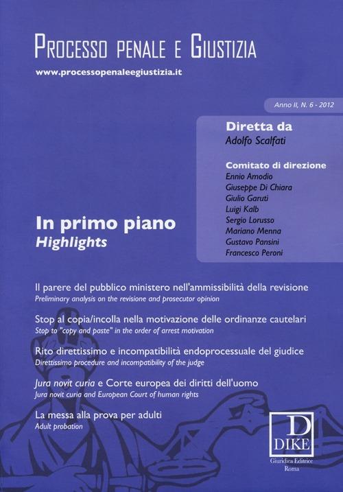 Processo penale e giustizia (2012). Vol. 6 - copertina