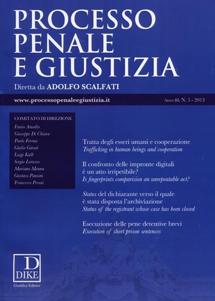 Processo penale e giustizia (2013). Vol. 5 - copertina