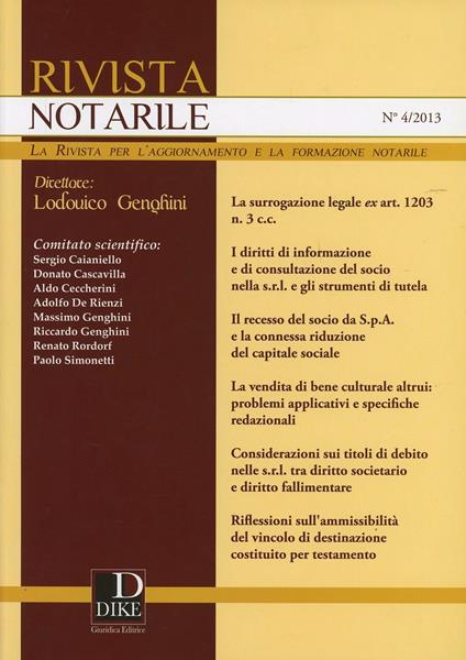 Rivista notarile (2013). Vol. 4 - copertina