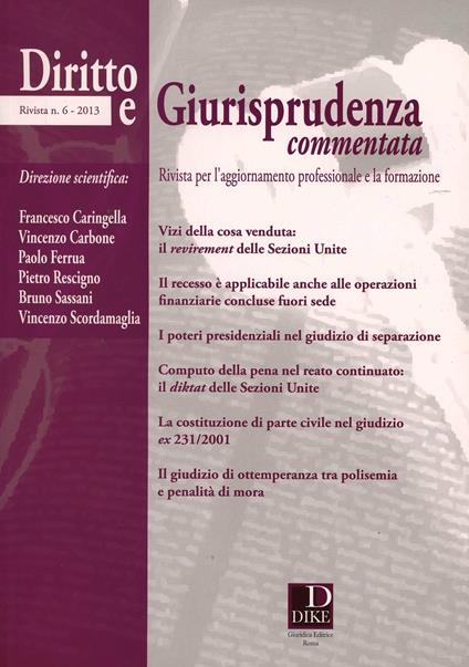 Diritto e giurisprudenza commentata (2013). Vol. 6 - copertina