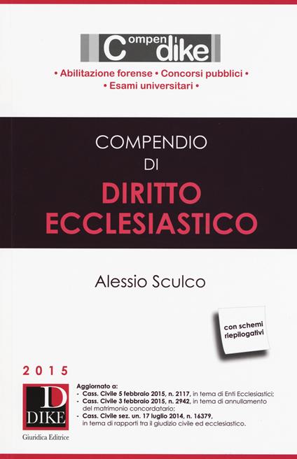 Compendio di diritto ecclesiastico - Alessio Sculco - copertina