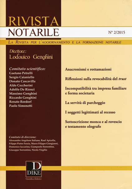 Rivista notarile (2015). Vol. 2 - copertina