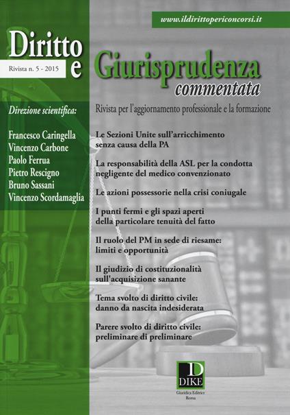 Diritto e giurisprudenza commentata (2015). Vol. 5 - copertina