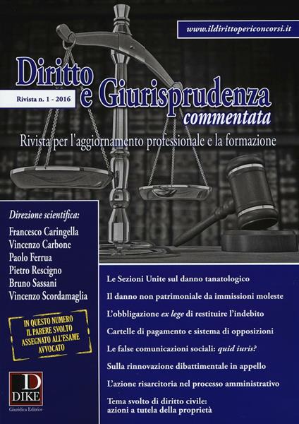 Diritto e giurisprudenza commentata (2016). Vol. 1 - copertina