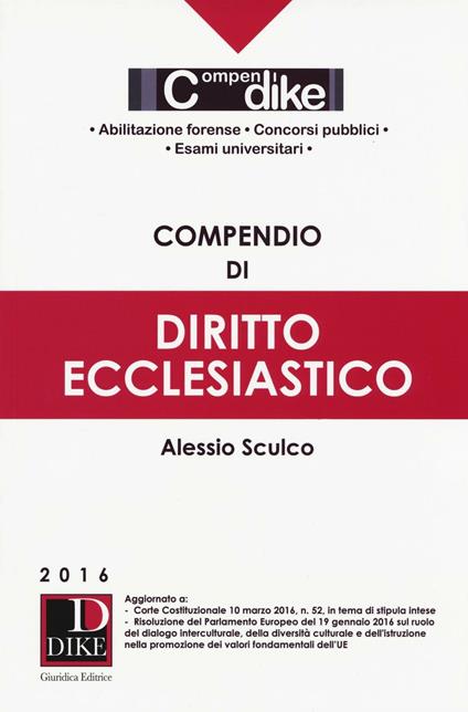Compendio di diritto ecclesiastico - Alessio Sculco - copertina
