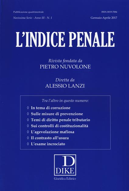 L'indice penale (2017). Vol. 1 - copertina