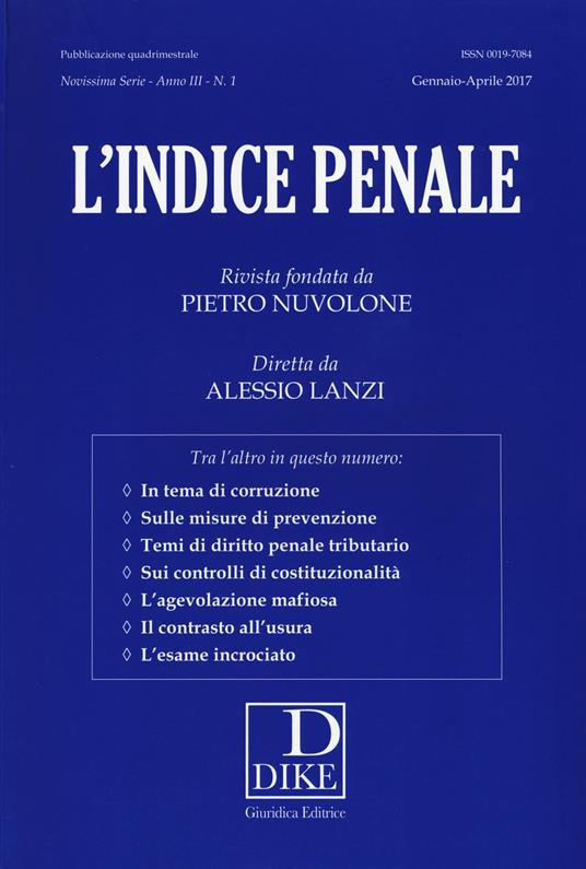 L'indice penale (2017). Vol. 1 - copertina