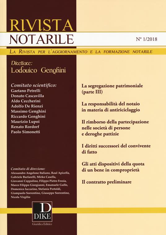 Rivista notarile (2018). Vol. 1 - copertina