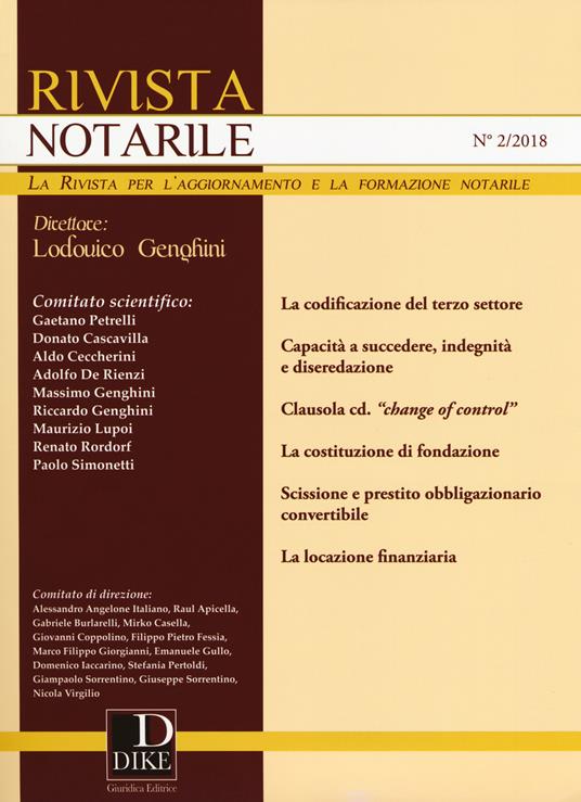 Rivista notarile (2018). Vol. 2 - copertina