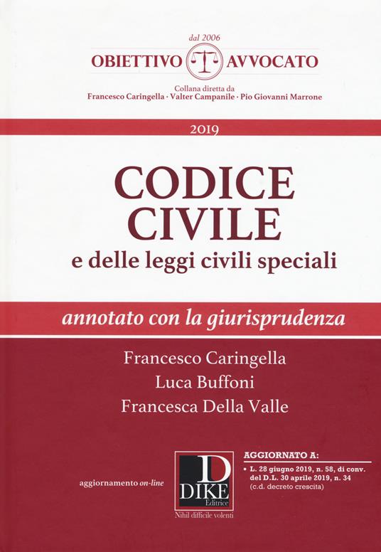 Codice civile e delle leggi civili speciali. Annotato con la giurisprudenza - Francesco Caringella,Luca Buffoni,Francesca Della Valle - copertina