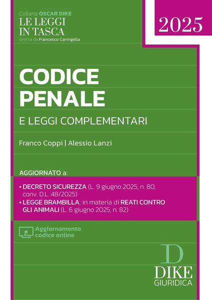 Codice penale e leggi complementari 2025. Con aggiornamento codice online - Franco Coppi,Alessio Lanzi - copertina