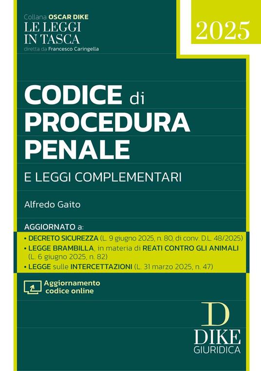 Codice di procedura penale e leggi complementari Pocket 2025. Con aggiornamento codice online - Alfredo Gaito - copertina