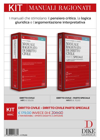 Kit. Manuali ragionati: Diritto civile-Diritto civile parte speciale. Con aggiornamento online. Con interactive book. Con video tutorial e consigli per lo studio - copertina