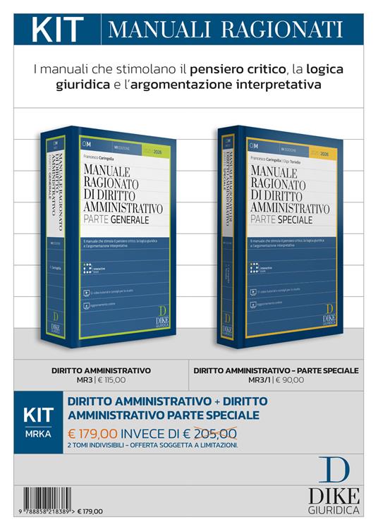 Kit. Manuali ragionati: Diritto amministrativo-Diritto amministrativo parte speciale. Con aggiornamento online. Con interactive book. Con video tutorial e consigli per lo studio - copertina