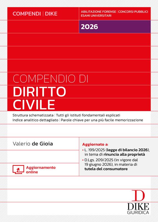 Compendio di diritto civile 2026. Con aggiornamento online - Valerio De Gioia - copertina
