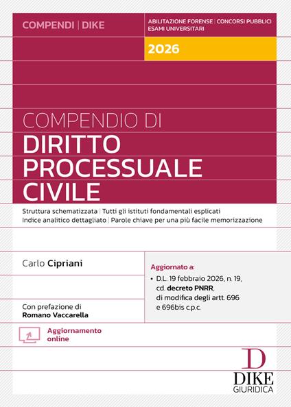 Compendio di diritto processuale civile 2026. Con aggiornamento online - Carlo Cipriani - copertina