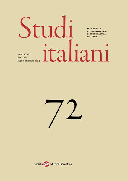 Studi italiani. Semestrale internazionale di letteratura italiana (2024). Vol. 72 - copertina