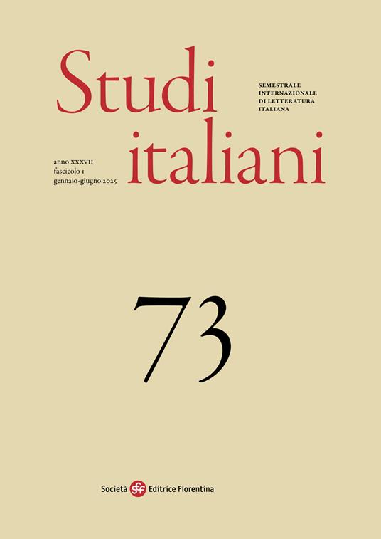Studi italiani. Semestrale internazionale di letteratura italiana (2025). Vol. 73 - copertina