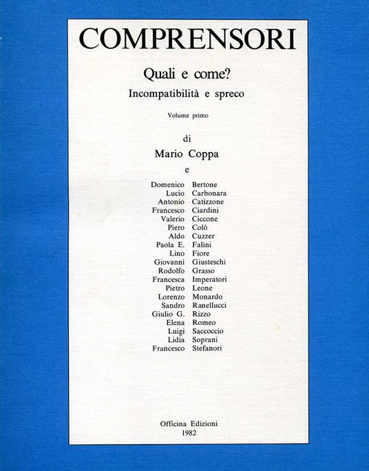 Comprensori. Quali e come? Incompatibilità e spreco - Mario Coppa - copertina