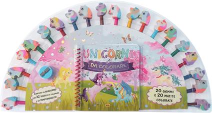 Unicorni da colorare. Ediz. a colori. Ediz. a spirale. Con 20 gomme. Con 20 matite. Con temperamatite - copertina