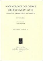 Nicandro di Colofone nei secoli XVI-XVIII. Edizioni, traduzioni e commenti
