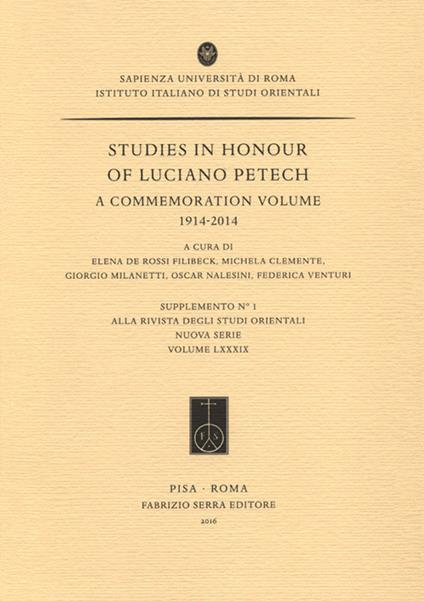 Studies in honour of Luciano Petech. A commemoration volume 1914-2014 - copertina