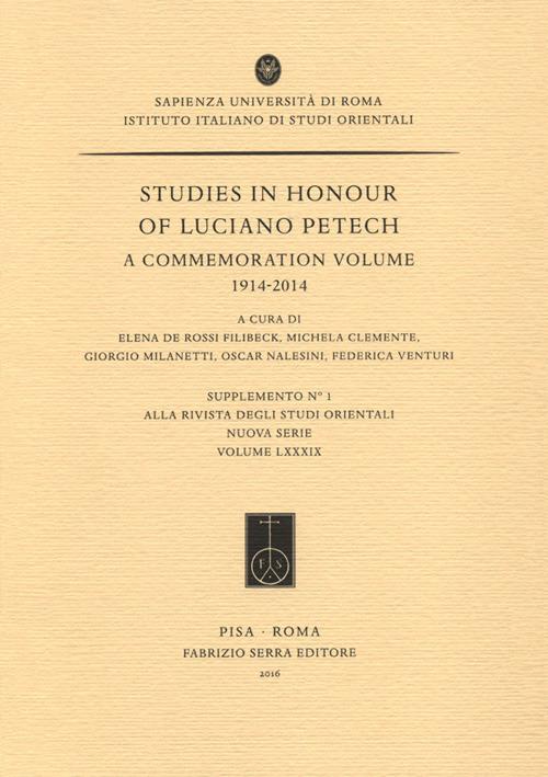 Studies in honour of Luciano Petech. A commemoration volume 1914-2014 - copertina